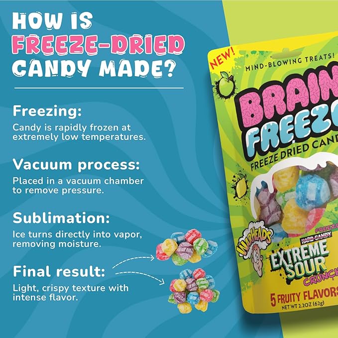 Brain Freeze x Warheads: Extreme Sour Crunch Freeze Dried Candy (3.2oz) Mixed Fruit Flavor - Image 6