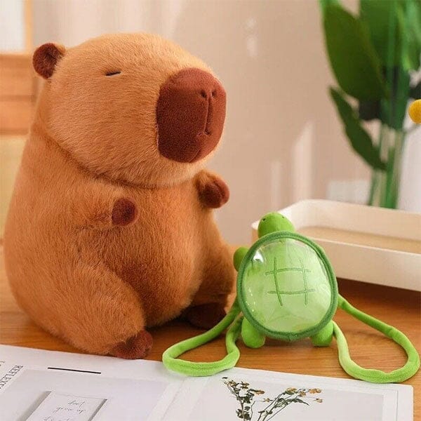 Capybara 9" Kawaii Plush Toy with Turtle Backpack - Image 4