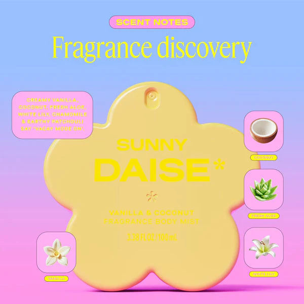 DAISE Sunny Daise Fragrance Body Mist (100mL) Vanilla & Coconut Scent - Image 4