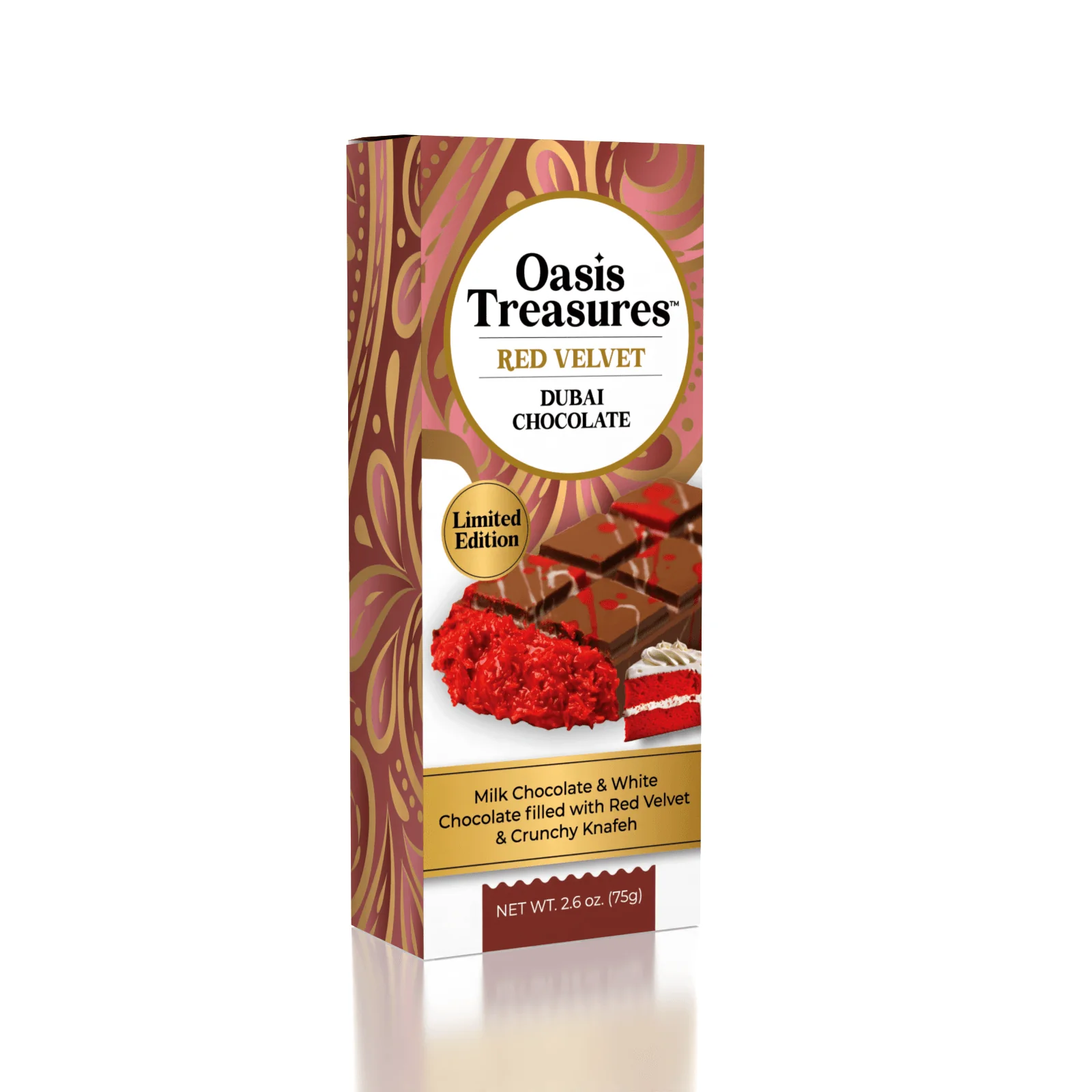 Dubai Chocolate Bar Limited Edition Red Velvet by Oasis Treasures 75g (2.65oz)
