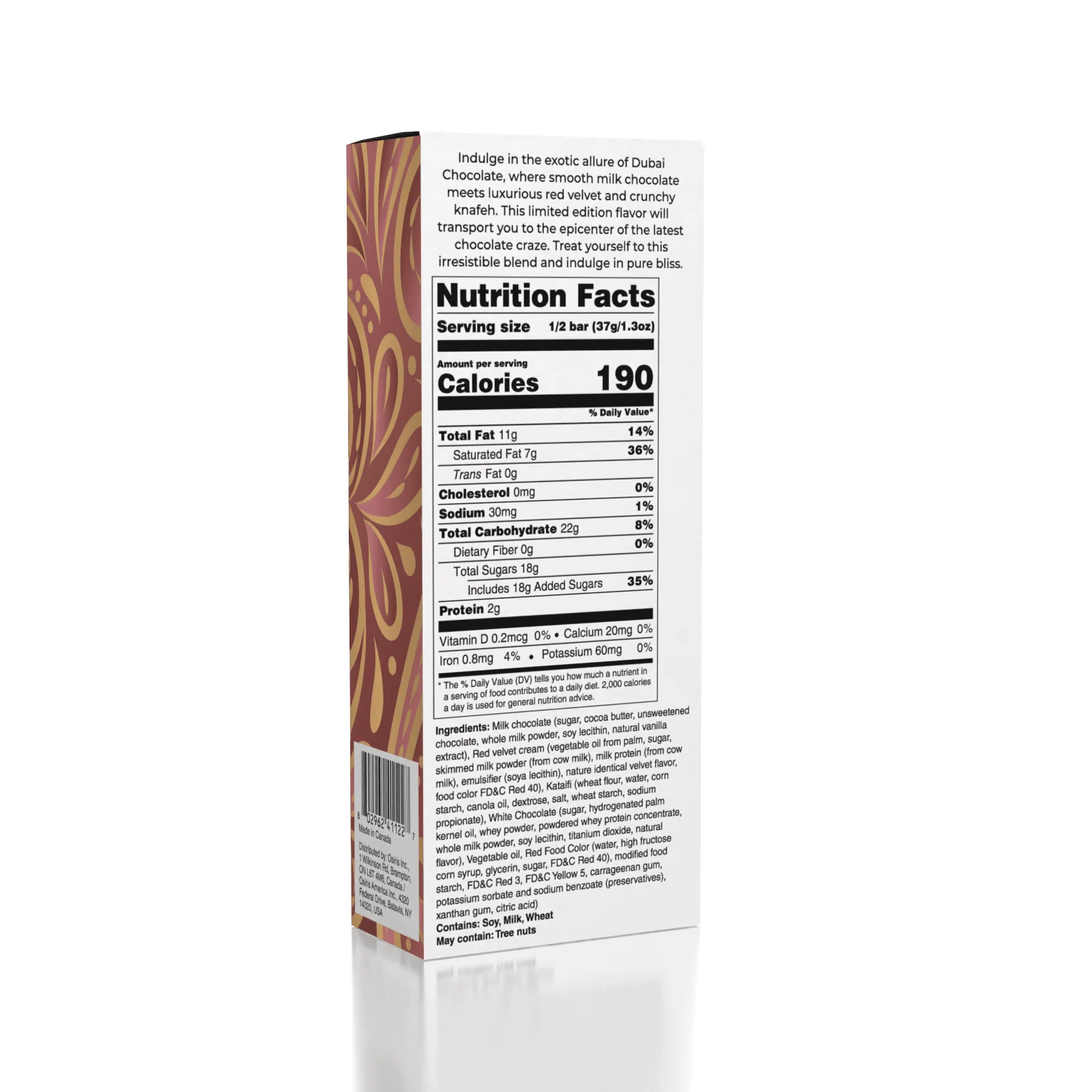 Dubai Chocolate Bar Limited Edition Red Velvet by Oasis Treasures 75g (2.65oz) - Image 2