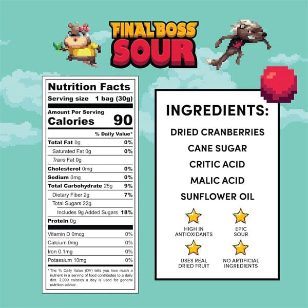 Final Boss Sour Dried Berry Candy 30g (1.06oz) Level 2 Cranberries - Image 6