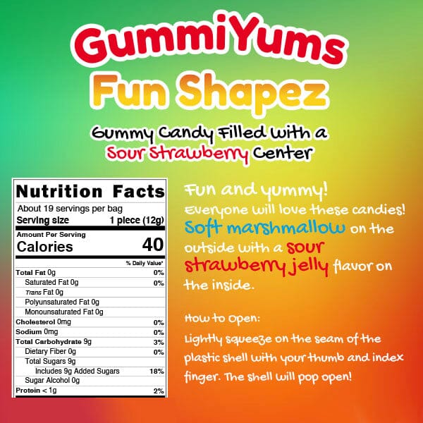 GummiYums: Fun Shapez! (8.1oz) Assorted Gummy Candy Filled with a Sour Strawberry Center - Image 6