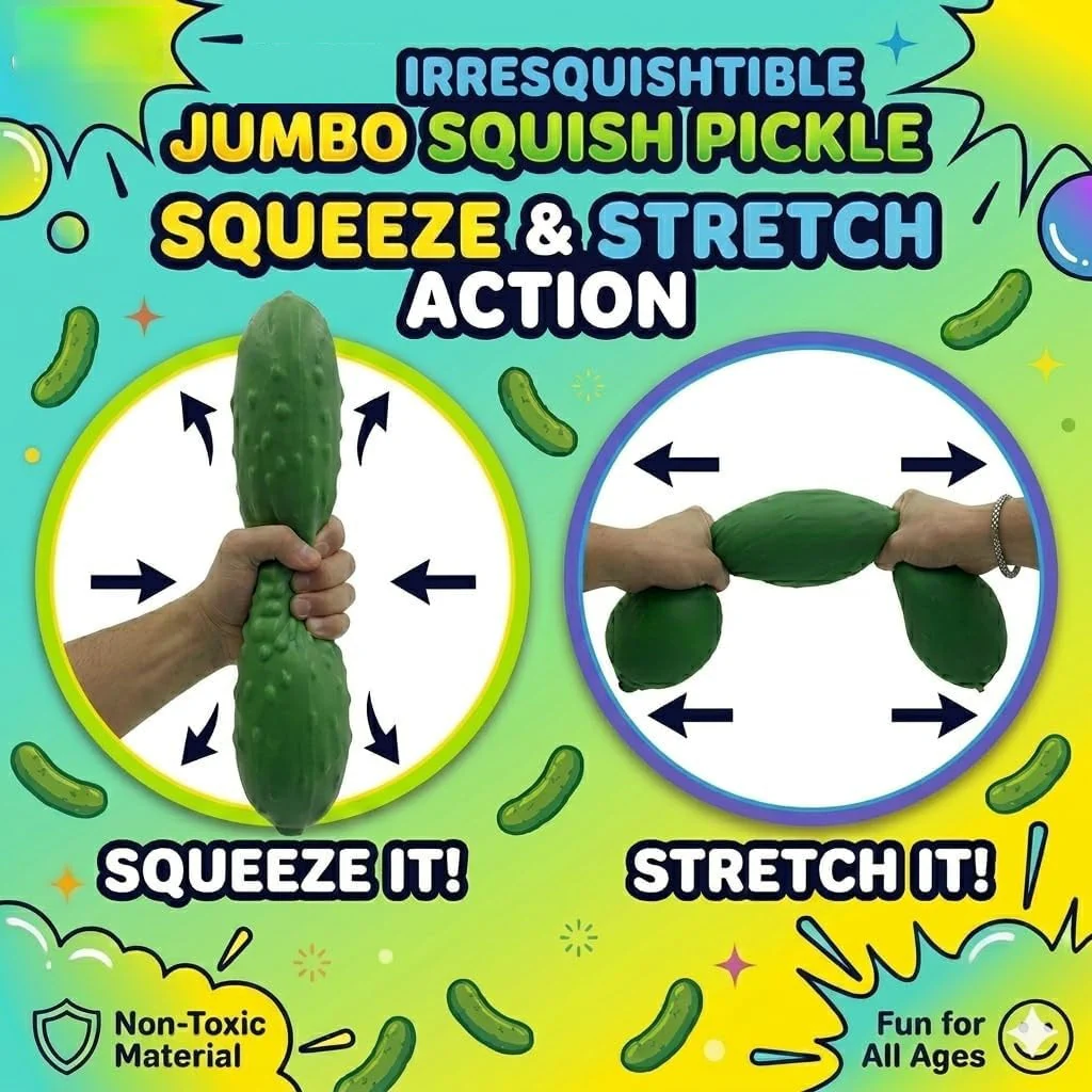 IRRE SQUISHTIBLE 12” Jumbo Squish Pickle – Giant Stress Relief Squishy Toy (1pc) - Image 3