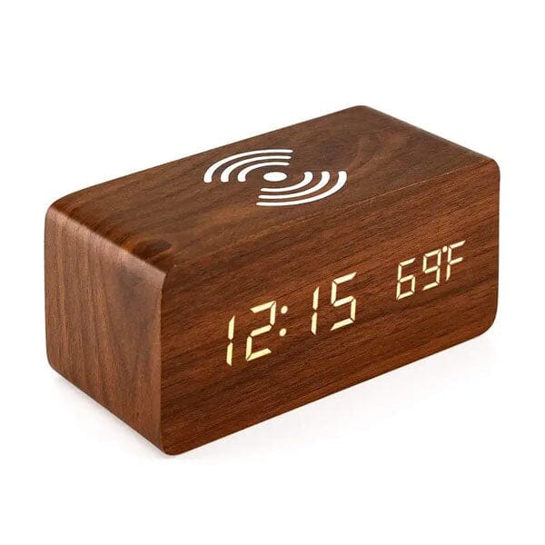 LumbrTime Wood Finish LED Clock With Wireless Induction Phone Charger - Image 2