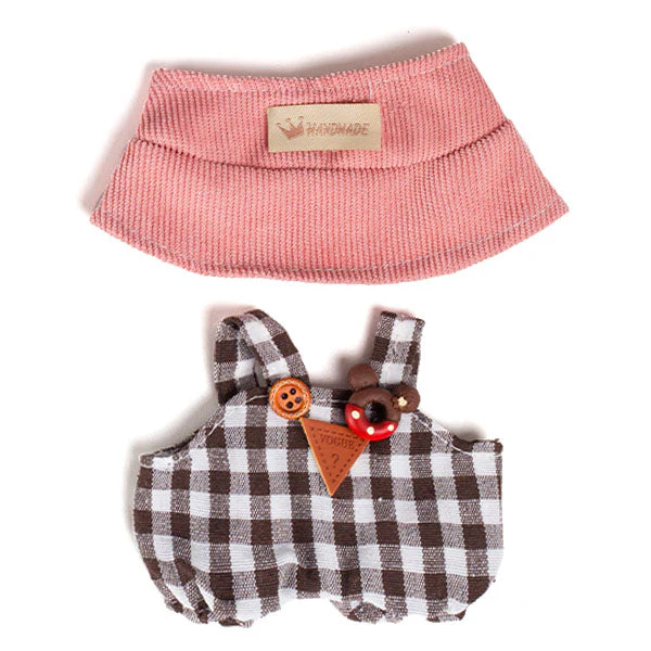 Outfit: “Country Cutie” Checkered Overalls & Gingham Hat for Dolls - Petite Threads