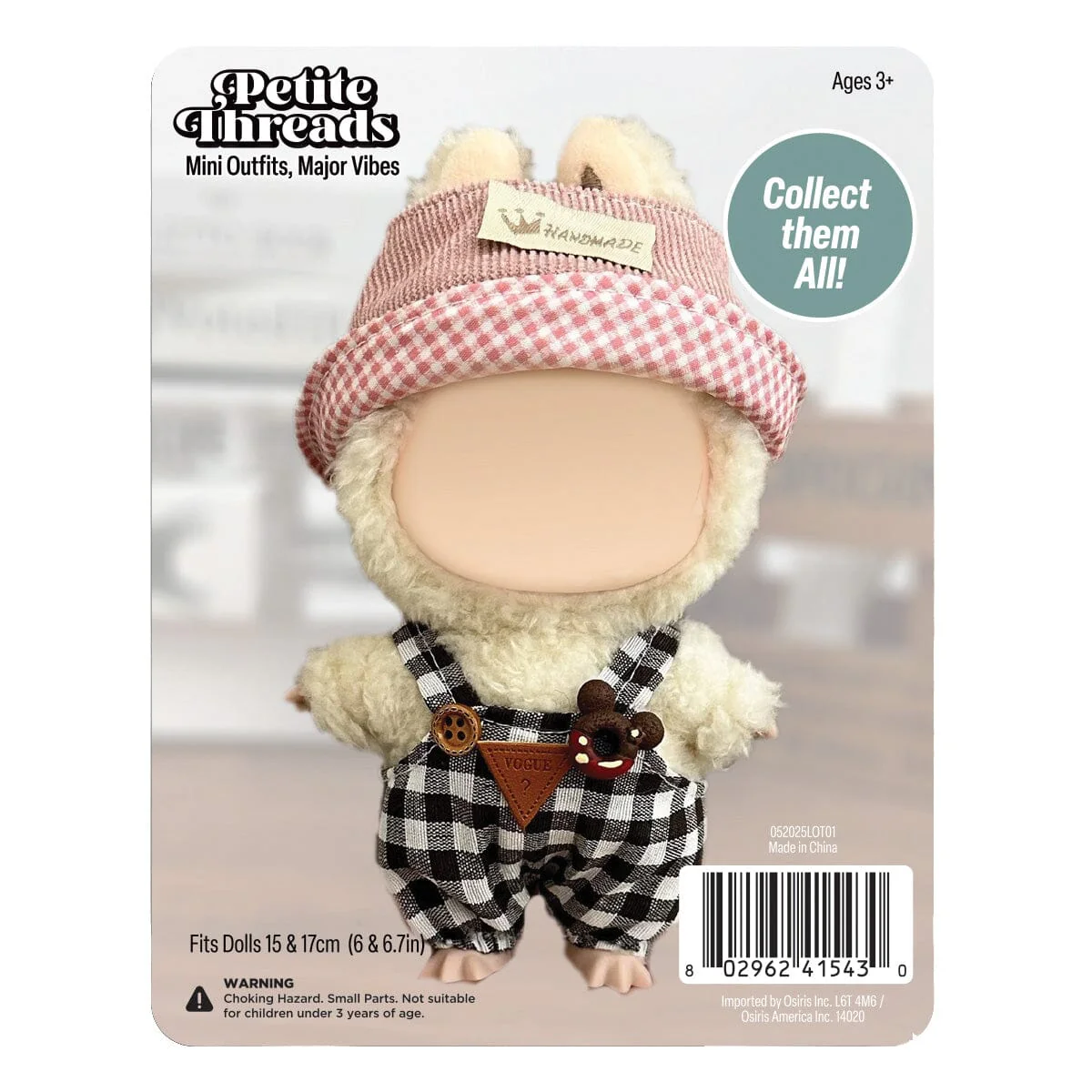 Outfit: “Country Cutie” Checkered Overalls & Gingham Hat for Dolls - Petite Threads - Image 2