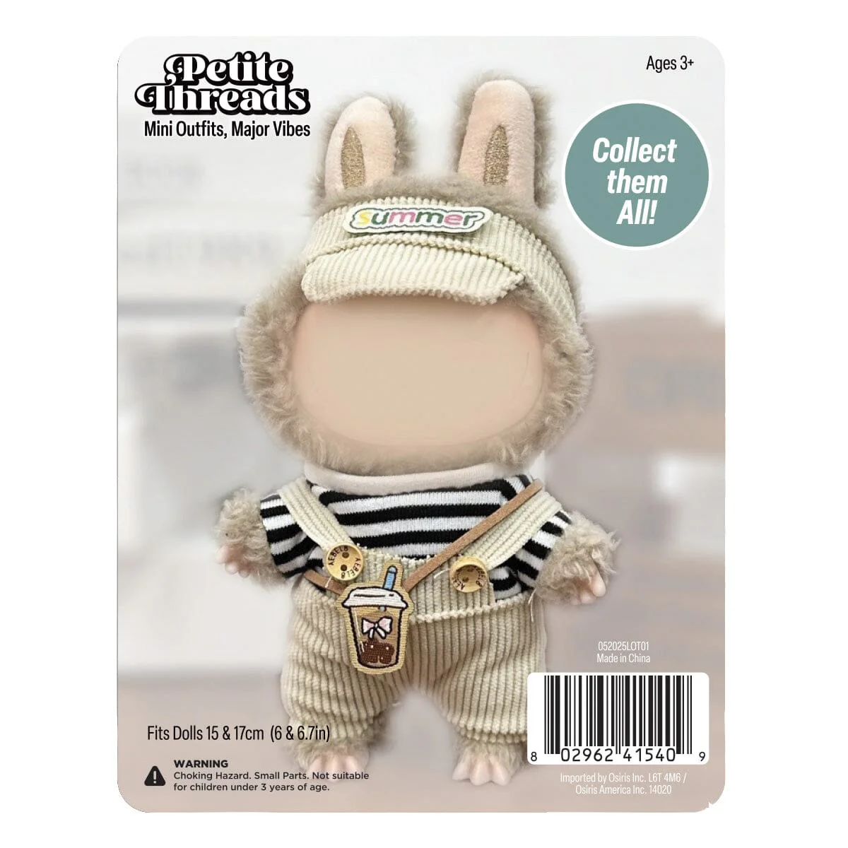 Outfit: Tan Corduroy Overalls & Visor for Dolls - Petite Threads - Image 2