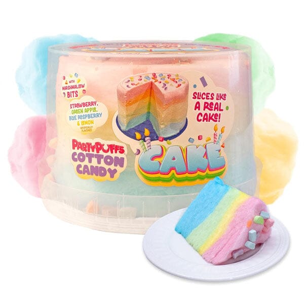 PartyPuffs Cotton Candy Cake Tub (4.2oz) Sliceable Rainbow Candy Floss - Image 2
