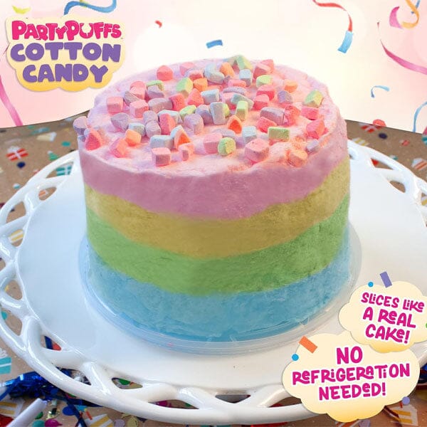 PartyPuffs Cotton Candy Cake Tub (4.2oz) Sliceable Rainbow Candy Floss - Image 3