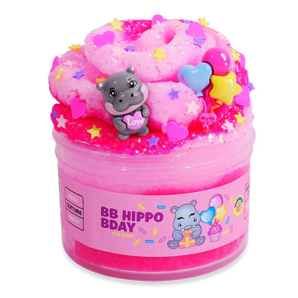 PeachyBbies Novelty Slime Fidget Putty (7oz Jar) "BB Hippo Bday" Icee Slime