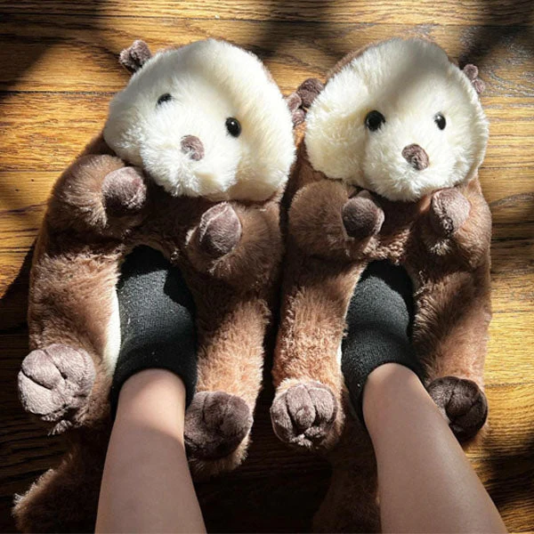 Plush Otter Slippers Unisex Rubber Sole Shoe (1 Pair) One-Size-Fits-Most - Image 4