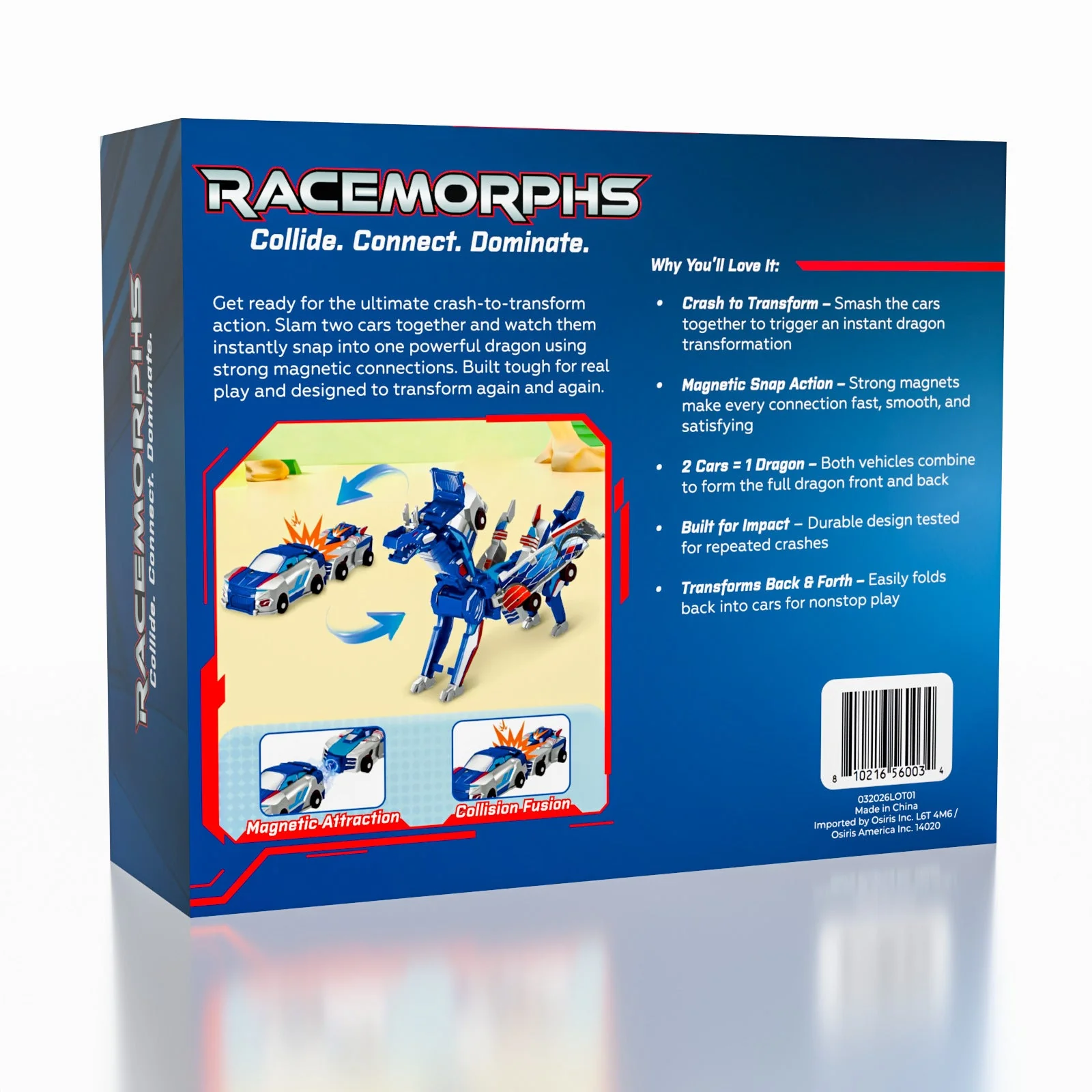 Racemorphs Transformer Car Toy – Blue Magnetic Cars (Transforms into Dragon) - Image 2