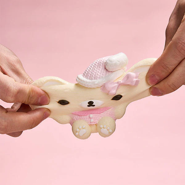 SqueezeSquad Taba Deluxe Premium Silicone Squishies® Fidget Toy - Pink Hatted Bear - Image 6