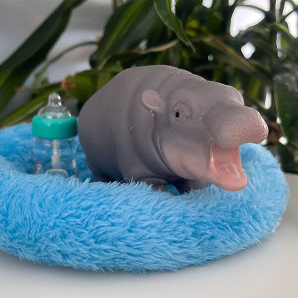 TrueHeart Treasures Squishies® Silicone Reborn Animals: Mini Hippo Newborn Baby (Includes Bed & Bottle) - Image 6