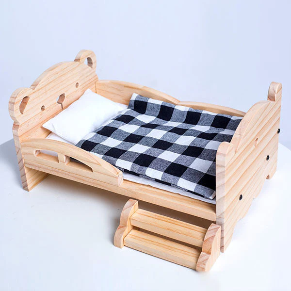 Wooden Bed Frame & Mattress For Dolls (Includes Blanket & Pillow) - Petite Threads - Image 3